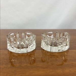 Antique cut crystal glass open salt cellars salt dip sawtooth pair
